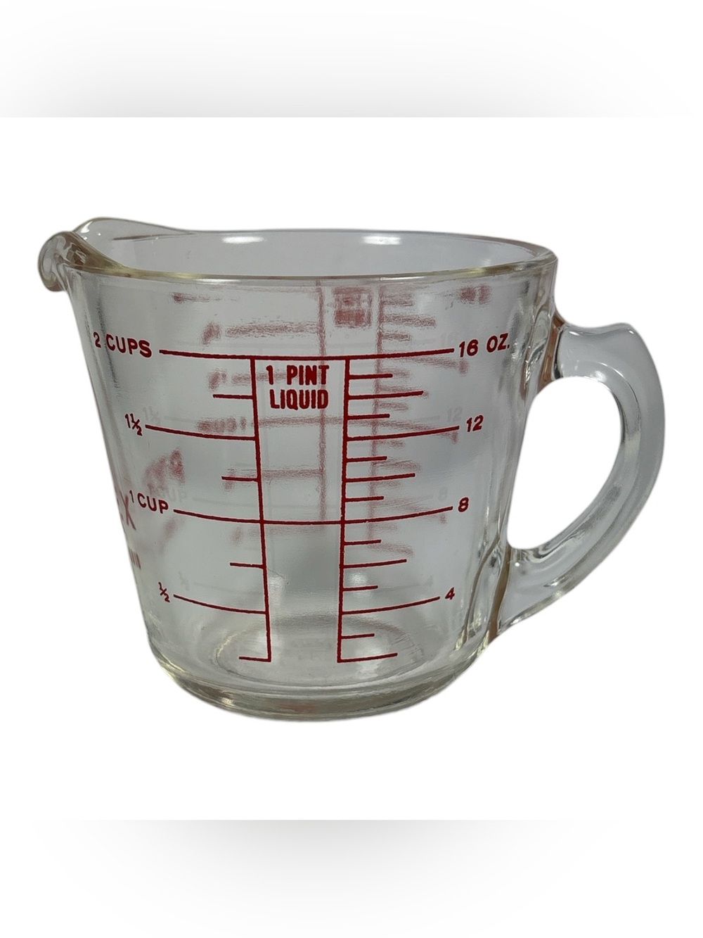 Vtg PYREX 516 Glass Measuring Cup Red Lettering D Handle 2 Cup 1 Pint No Metric